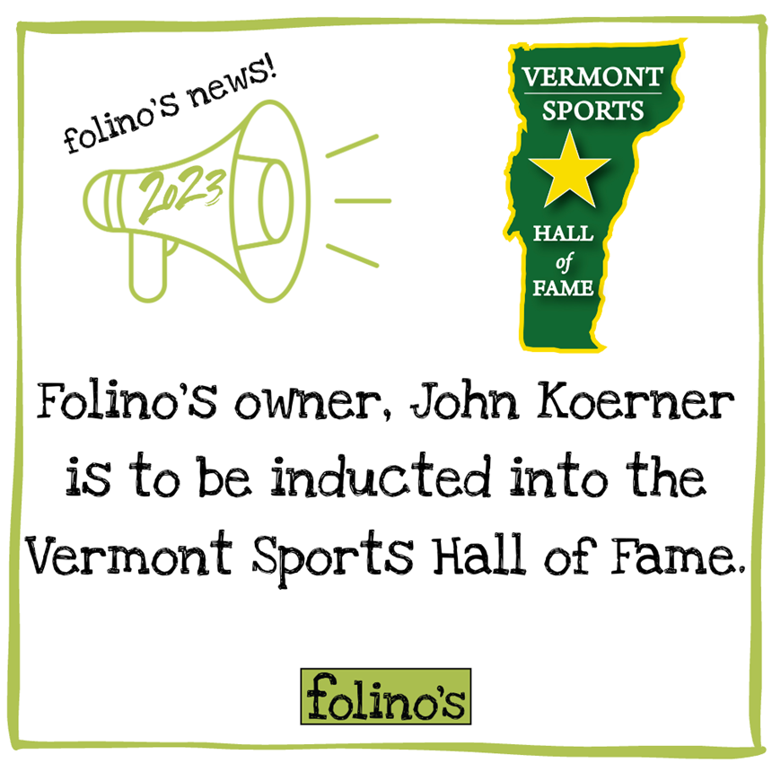A pictures of Folinos owner, John Koerner being inducted into VT Sports Hall of Fame