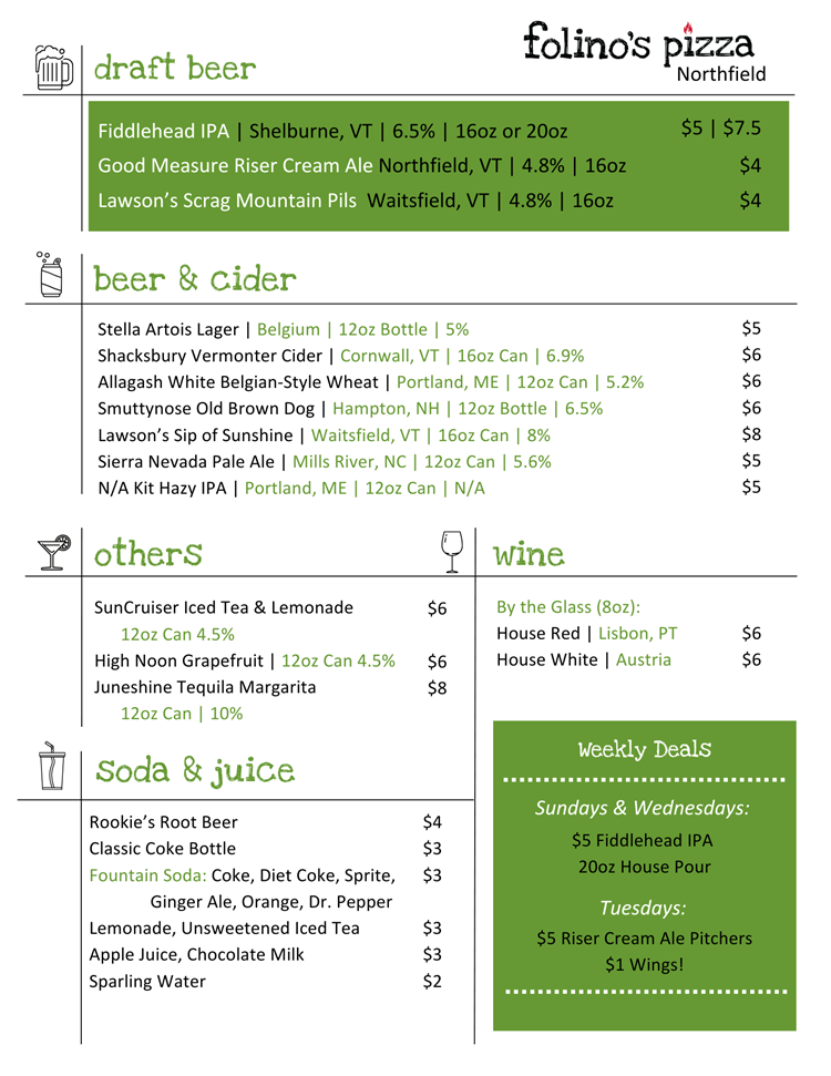 Northfield Drink Menu 2025