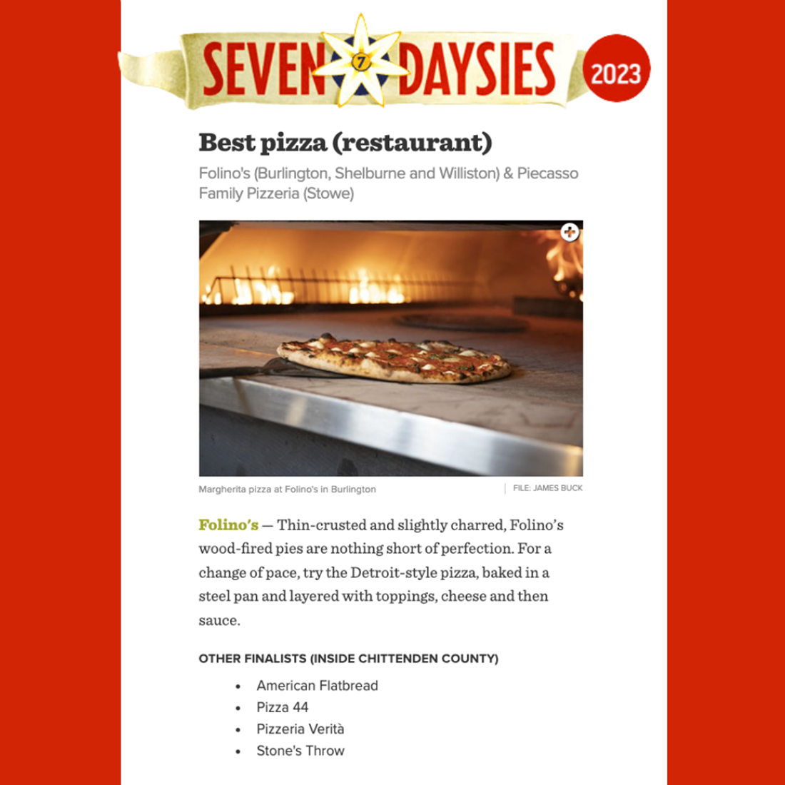 Winner of Seven Daysies BEST PIZZA