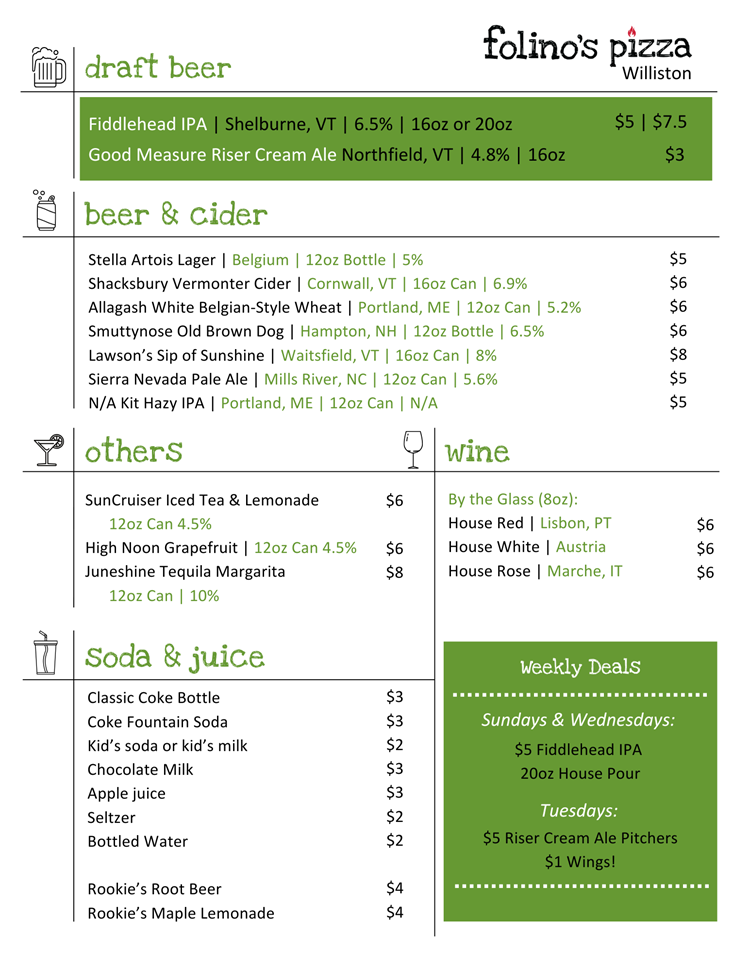Williston Drink Menu 2025